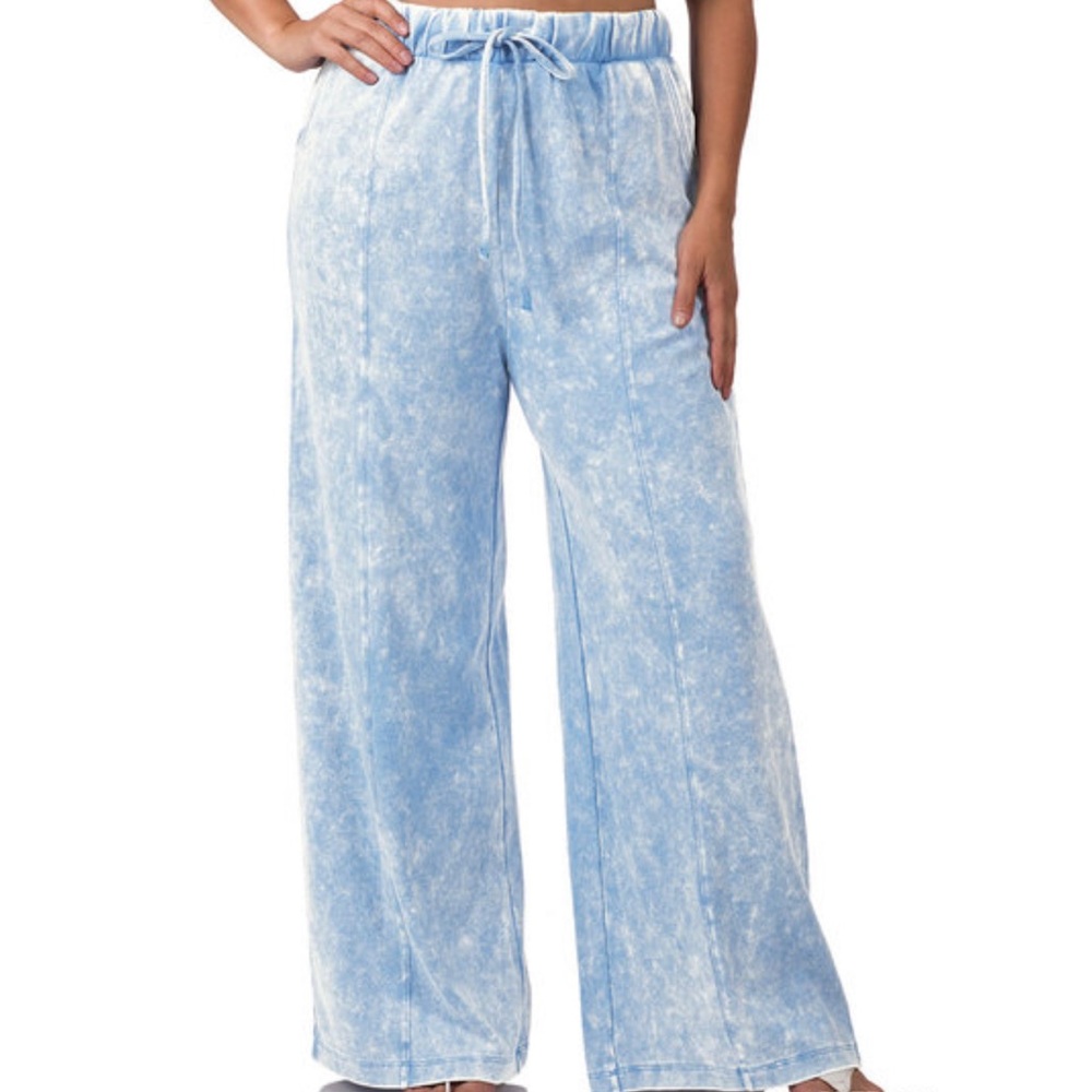 Acid wash blue casual pants